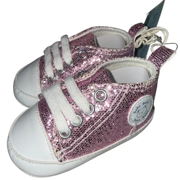 Rabeisir baby crib shoes pink & purple sparkly glitter sneakers Size 0-6 Months - Picture 7 of 9